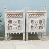 Indian Antique Tribal Hand Carved Art Solid Wooden Bedside Table